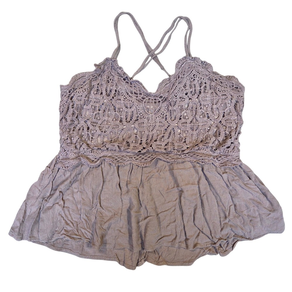 Maurices Womens XL Mauve Crochet Lace Babydoll Cami Smocked Back Boho Top